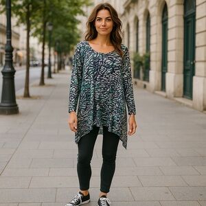 Jaclyn Smith XXL Stain-glass Pattern Long Sleeve Blouse PF